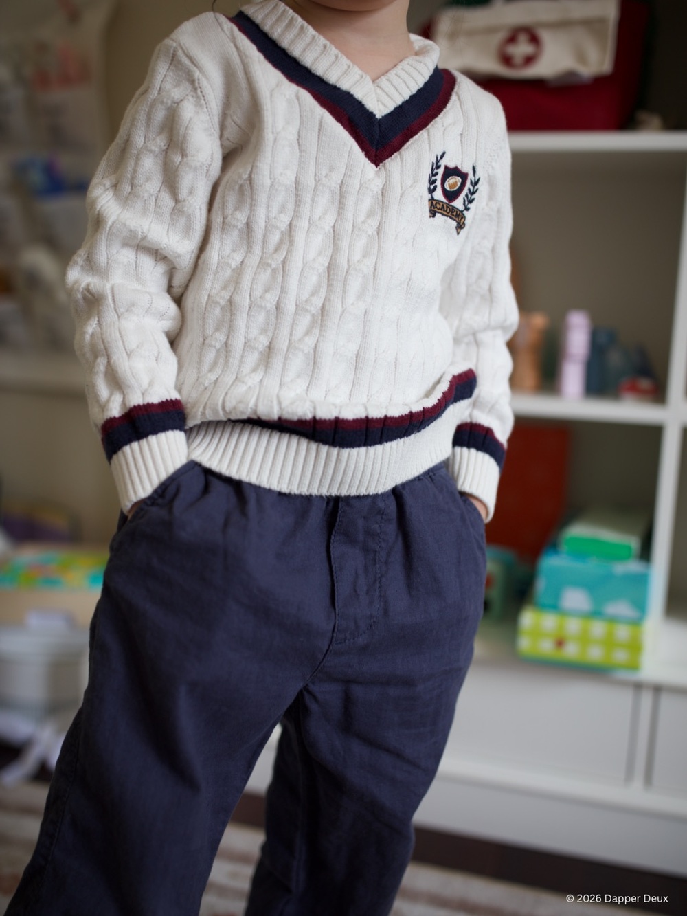 Gymboree | Kids Cable Knit Varsity Sweater - Campus Cuties - White